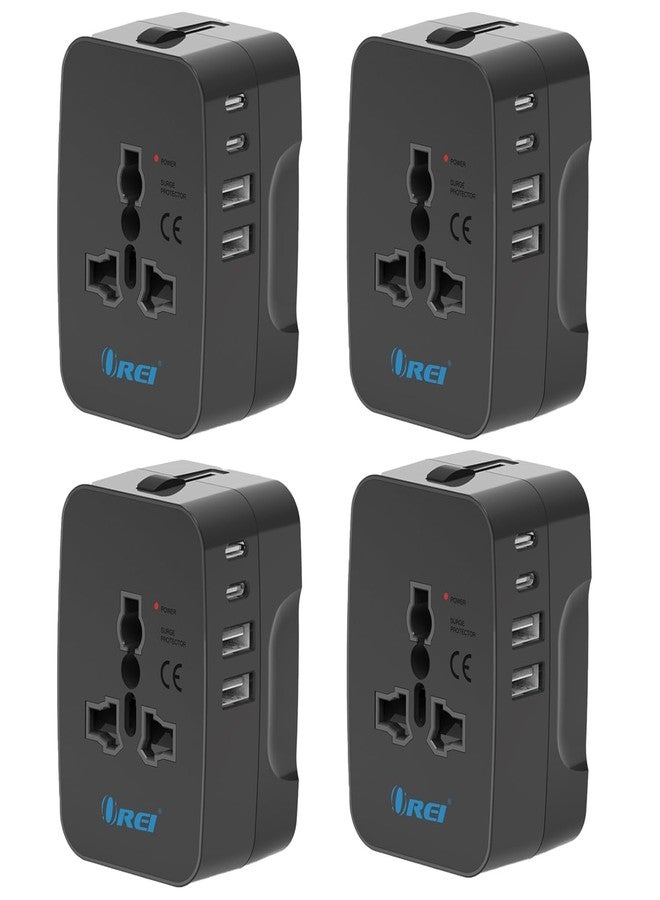 OREI 5 in 1 Universal Travel Adapter with Type C - International Travel Adapter - 2X USB-A and 2X USB-C (3.4A) - Universal Socket for USA, UK, Europe & More - CE, FCC Certified - 4 Pack - Image 1